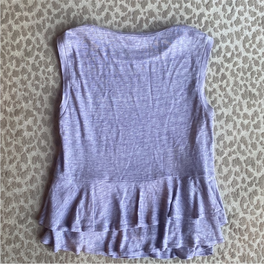 Rebecca Taylor 100% Linen Slub-Knit Lilac Ruffle Sleeveless Top, size XS - Picture 6 of 6